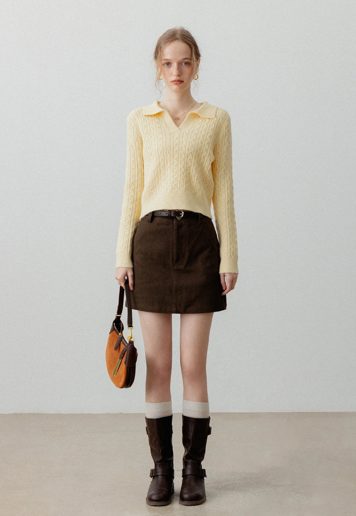 Women's High-Waisted Belted Corduroy Mini Skirt