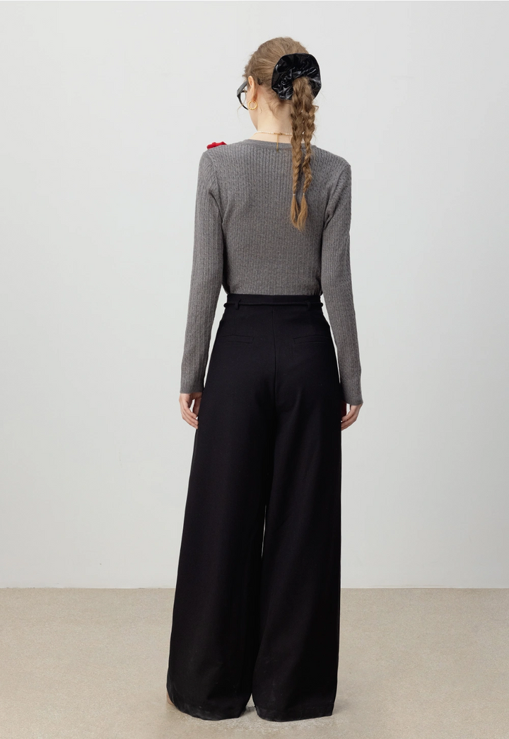 Wide-Leg Pleated Trousers with Belted Detail