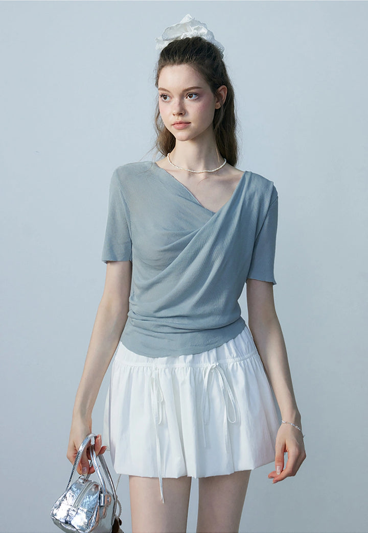 Women's Draped T-Shirt - Asymmetrical Neckline