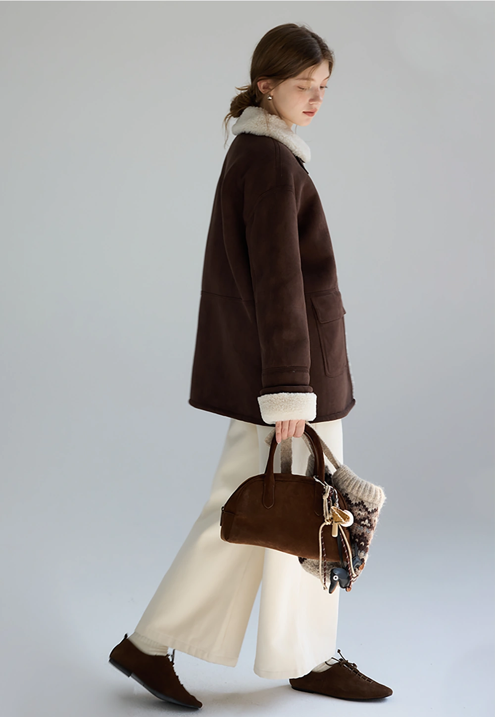 Brown Faux Shearling-Lined Coat