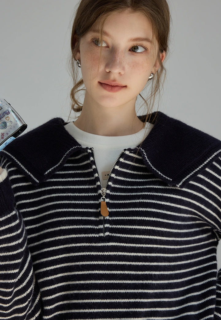 Striped Sweater With Sailor Collar