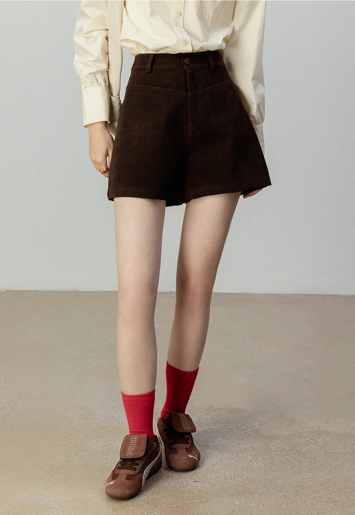 Women's High-Waisted Suede Shorts