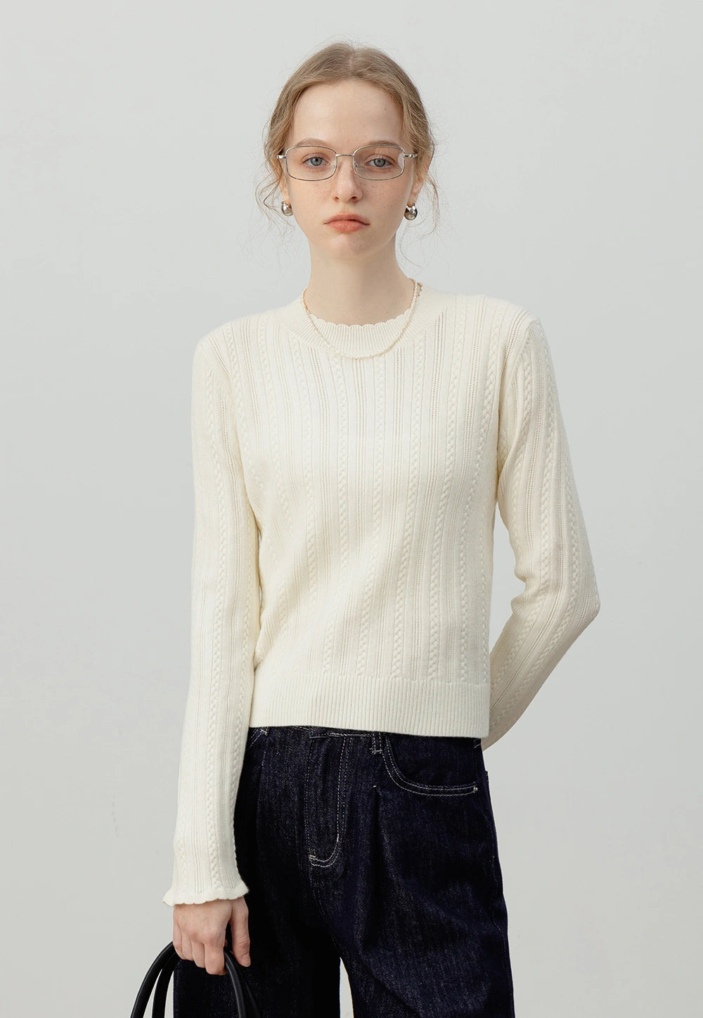 Cable Knit Long-Sleeve Knit Top