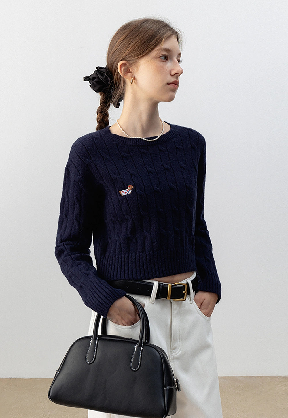 Cable Knit Cropped Sweater