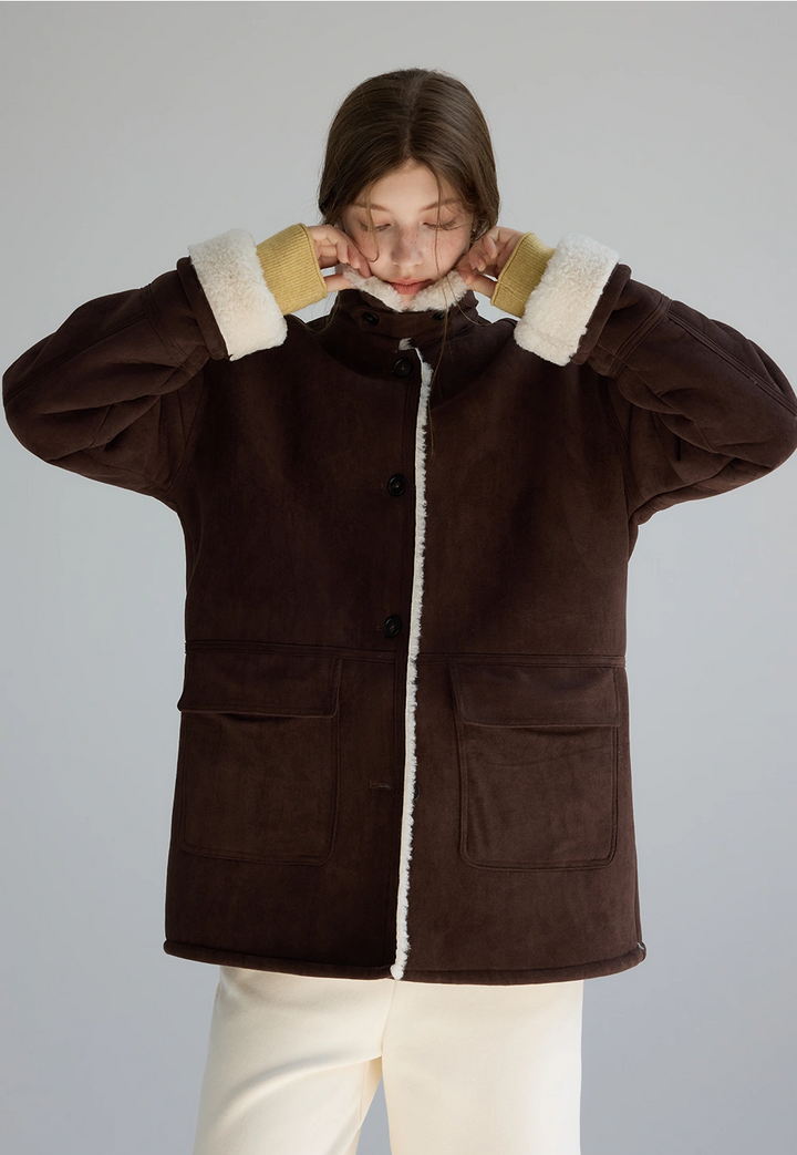 Brown Faux Shearling-Lined Coat