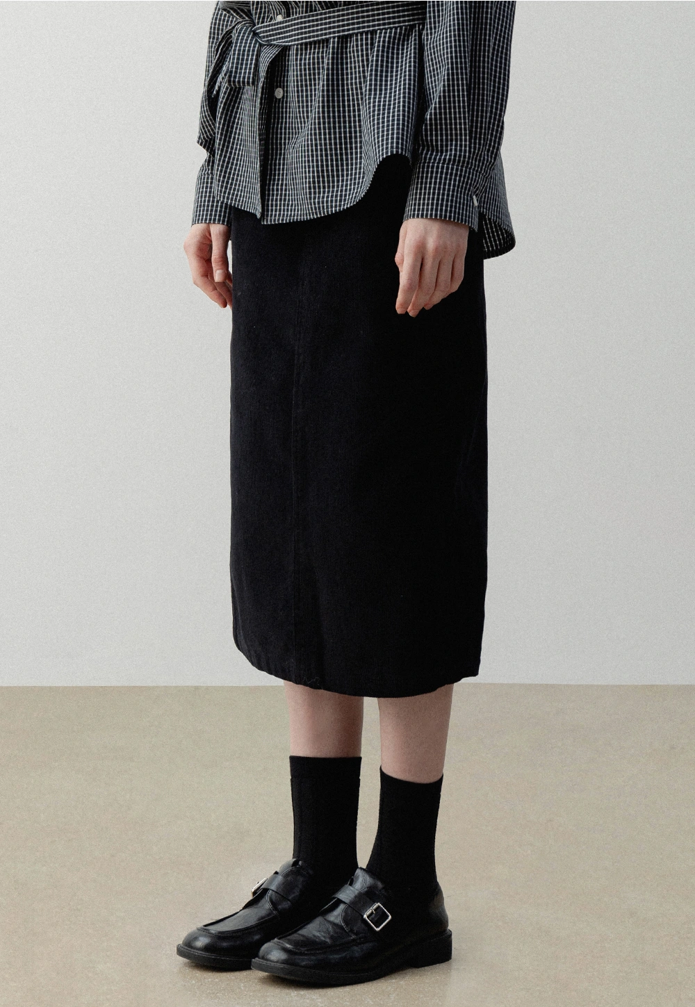 Women's High-Waist Corduroy Midi Skirt