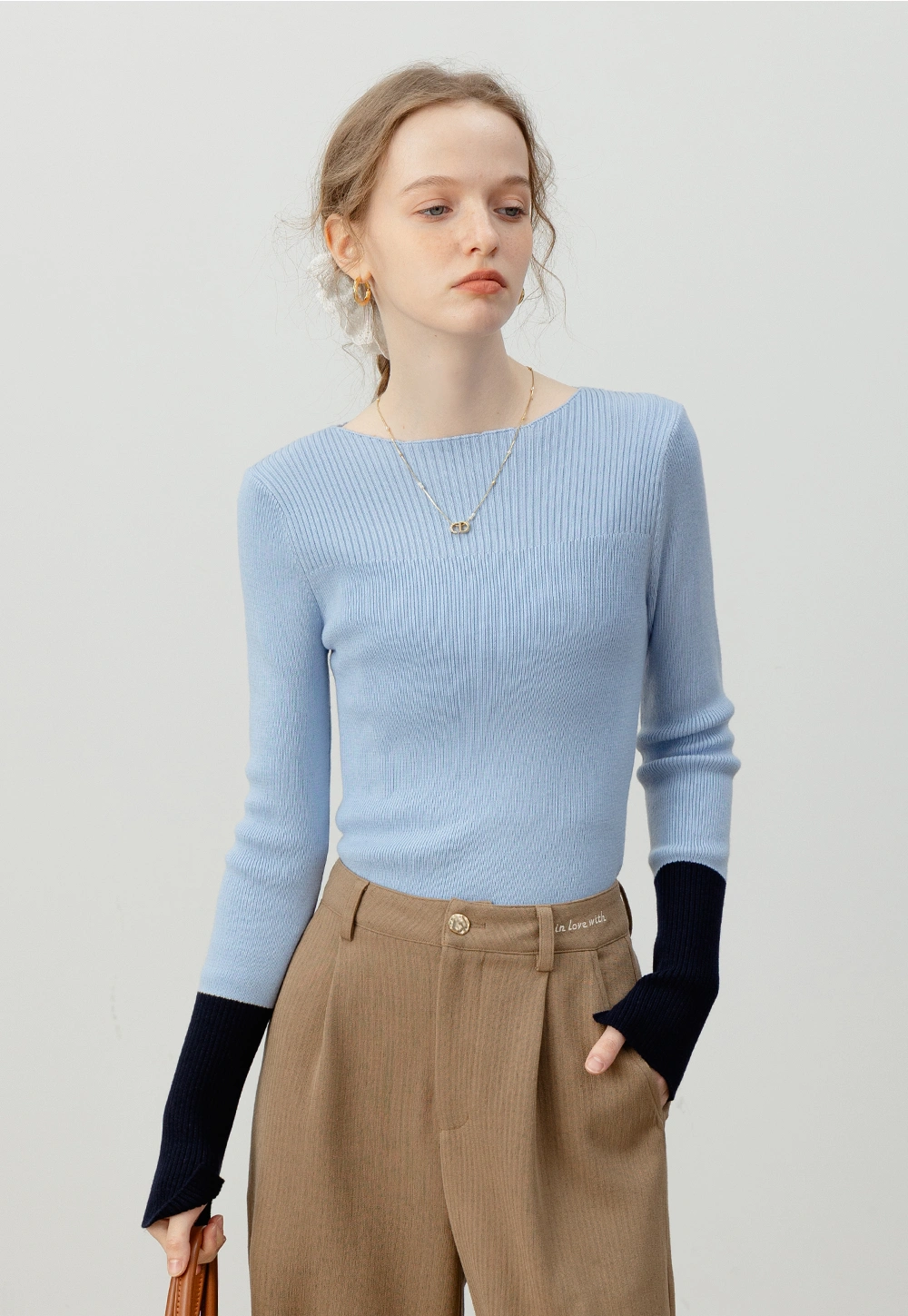 Women's Long Sleeve Color Block Knit Top