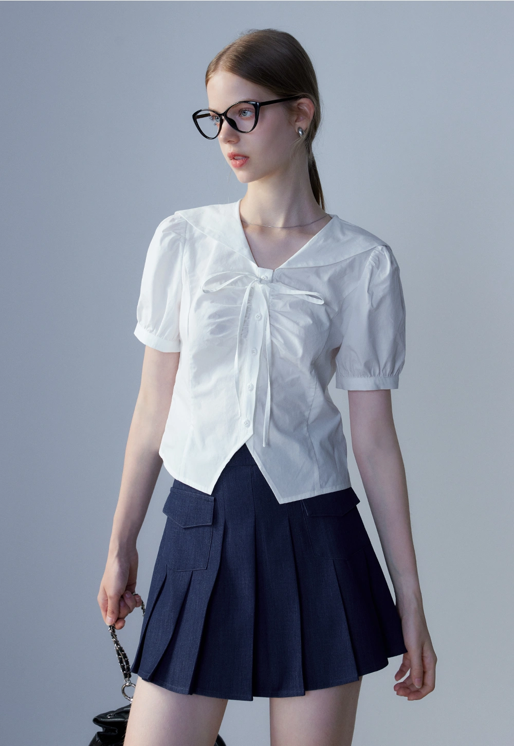 Women's Short Sleeve Bow Tie Blouse