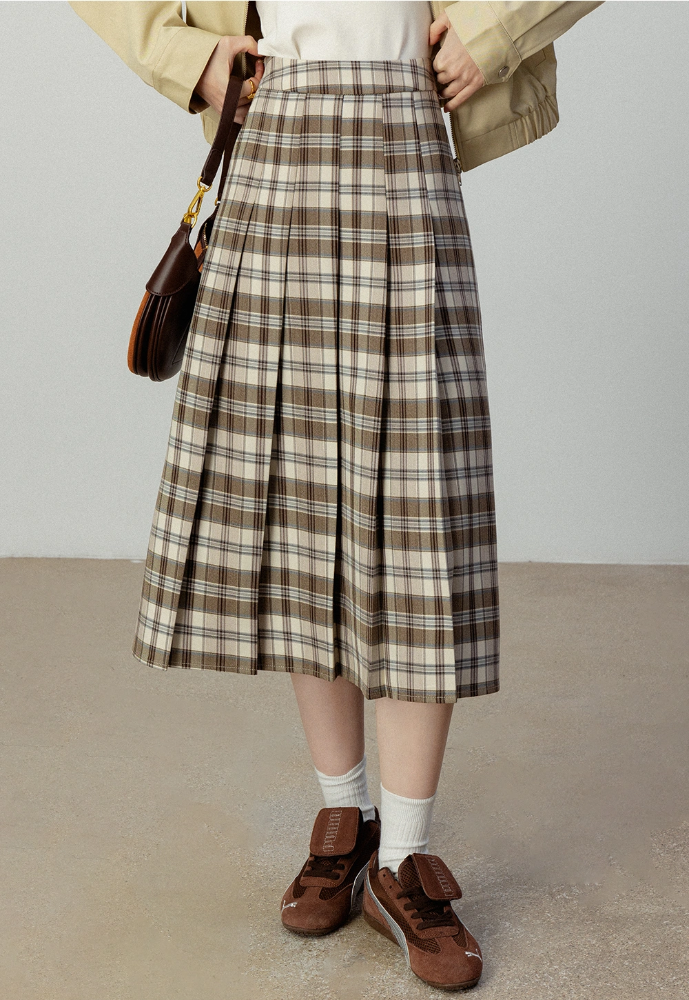 Khaki Plaid-Skirts(Shipping within 3-10 days)