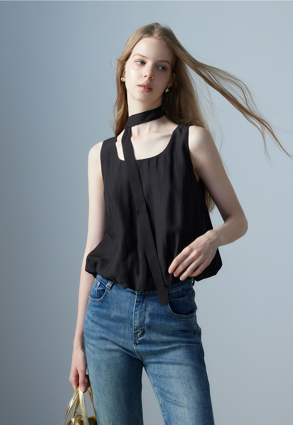 Women's Sleeveless Top with Side Bow Detail