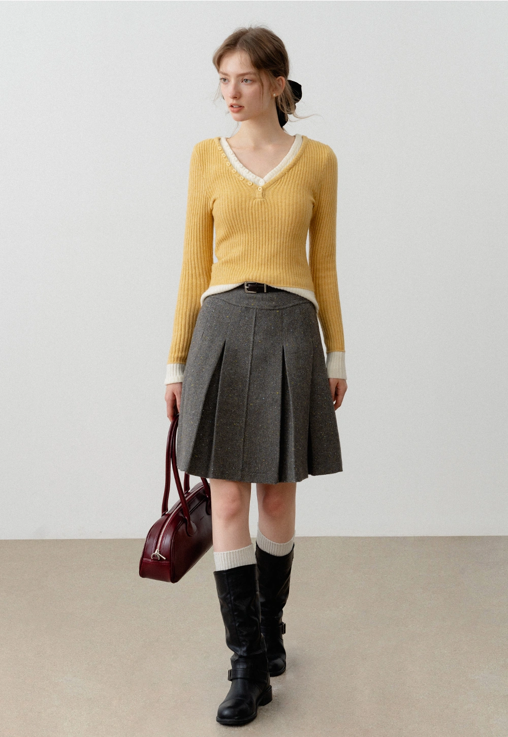 Women's Wool Pleated Mini Skirt