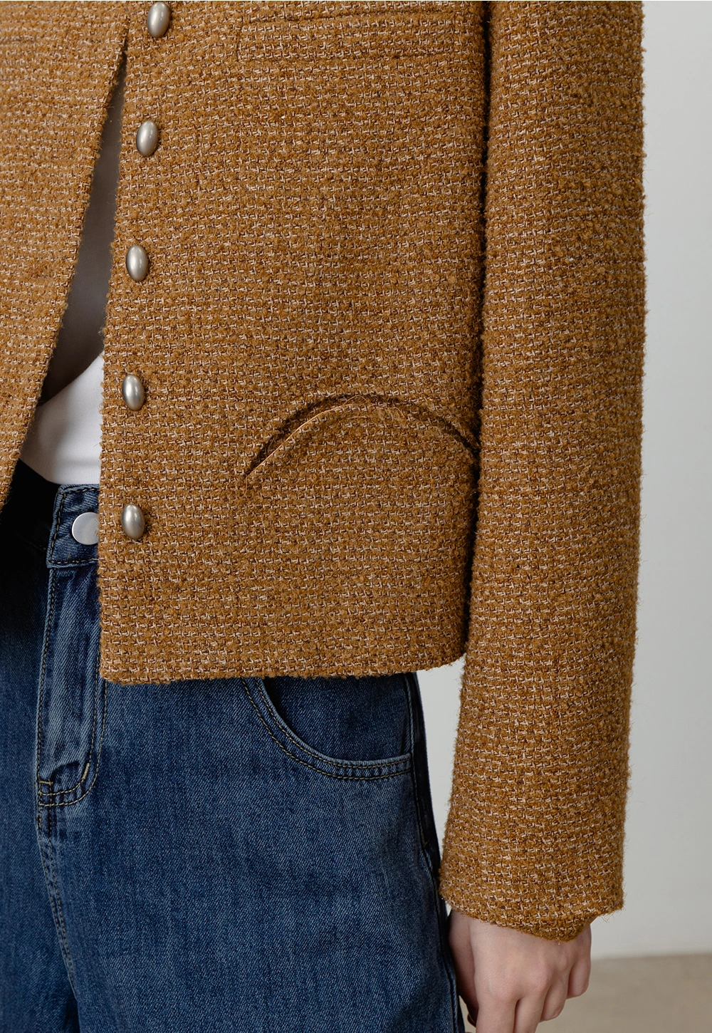 Classic Tweed Button-Up Cropped Jacket