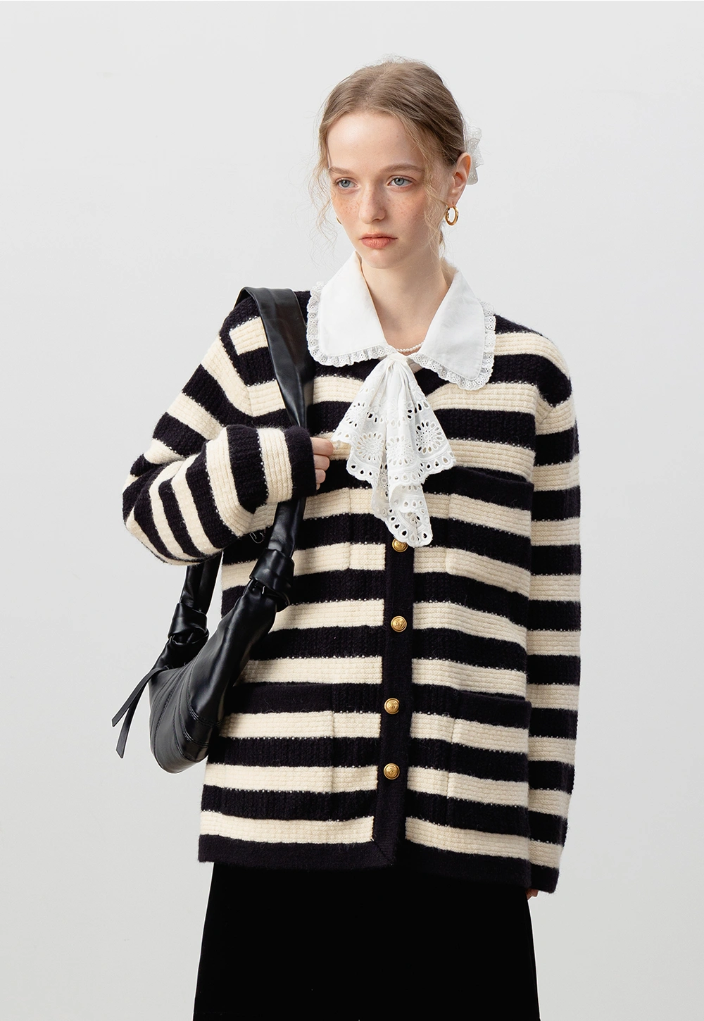 Women's Striped Button-Up Knit Cardigan