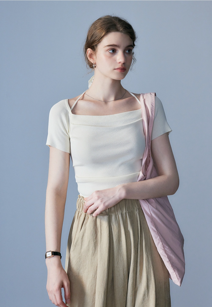 เสื้อสตรีปิดไหล่ Ruched Halter Neck Top