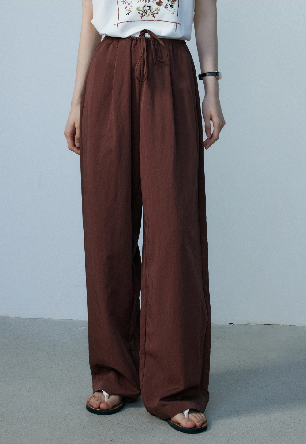 Women's Chocolate Brown Wide-Leg Pants - Drawstring Waist, Flowy and Comfortable