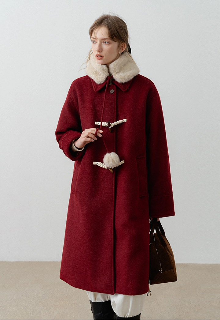 Women's Toggle Button Fleece-Lined Wool Coat