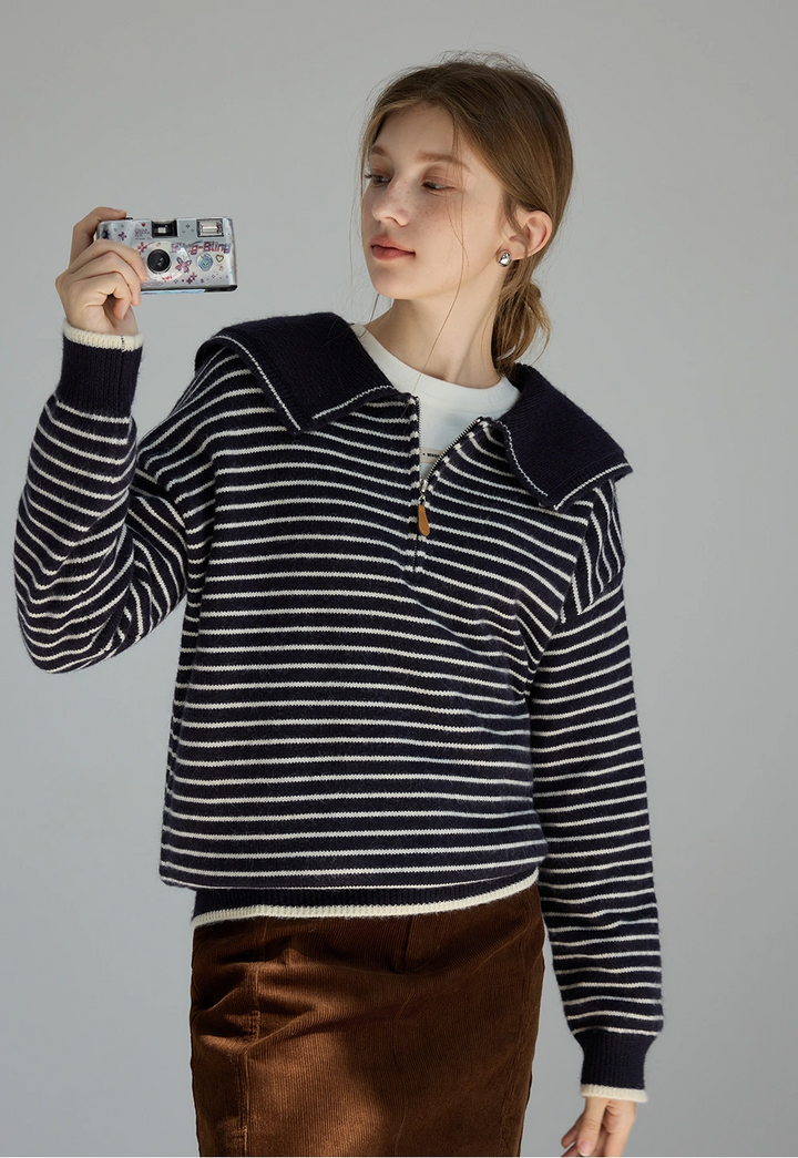 Striped Sweater With Sailor Collar