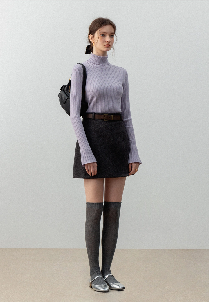 Women's Wool Blend A-Line Mini Skirt with Belt