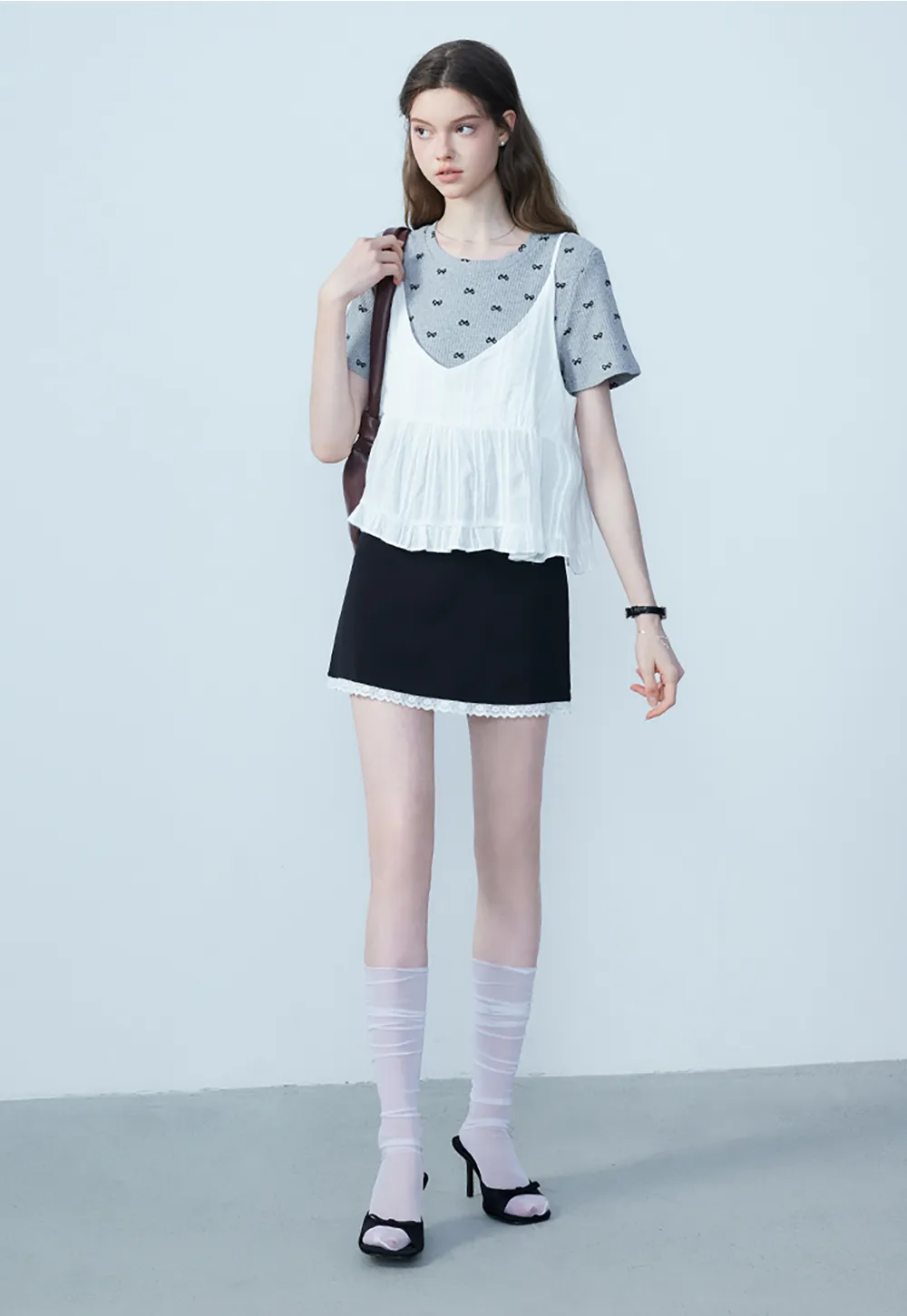 Women's Elegant Mini Skirt with Lace Trim