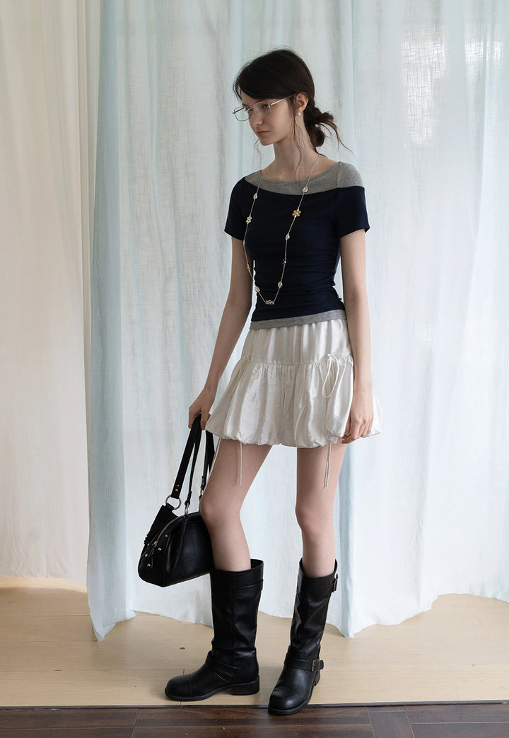 Gray Tiered Bubble Mini Skirt