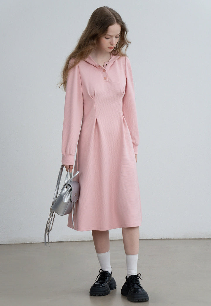 Women's Long-Sleeve Hoodie Dress with Buttons