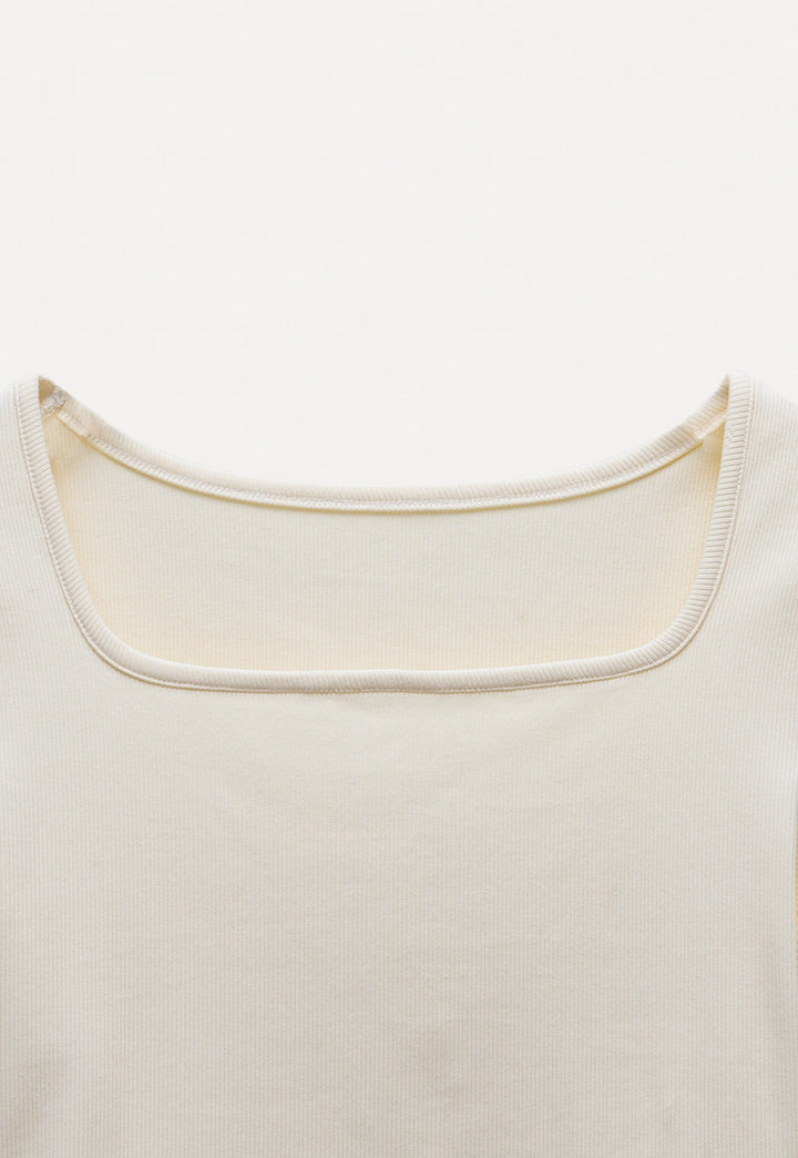 Square-Neck Ribbed Cropped T-Shirt