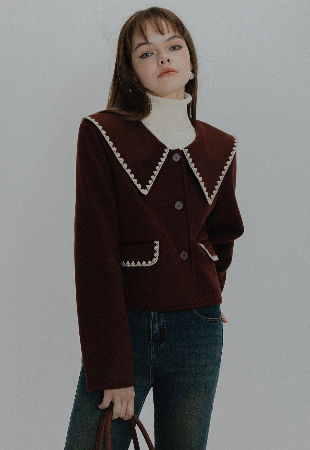 Women's Cropped Coat - Peter Pan Collar