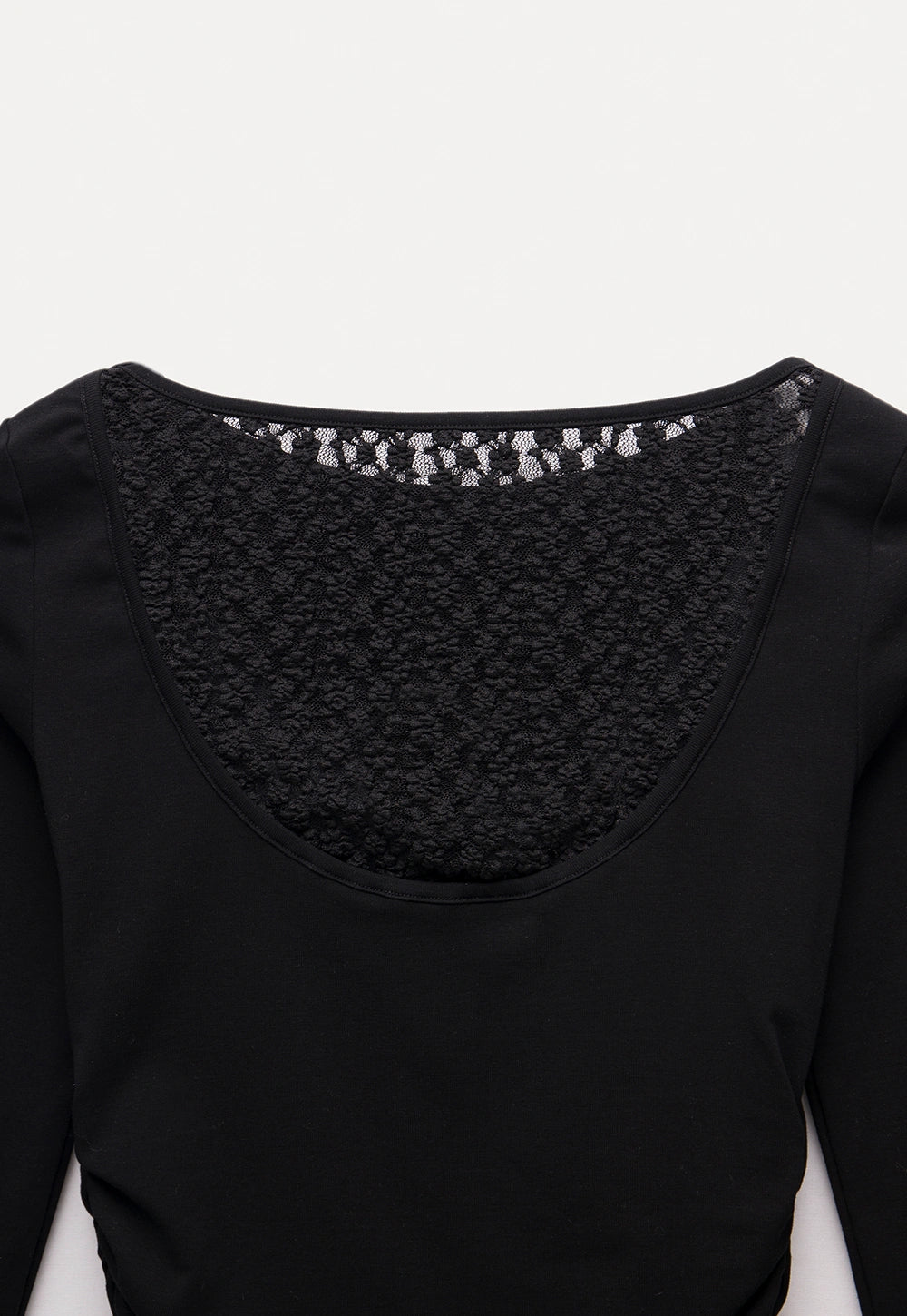 Classic Black Long Sleeve Fitted Top with Ruched Detail