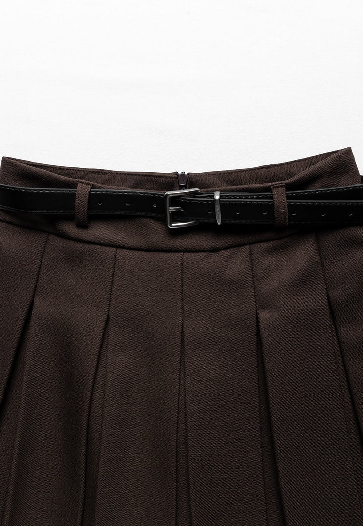 Women's Pleated Skirt with Belt Detail