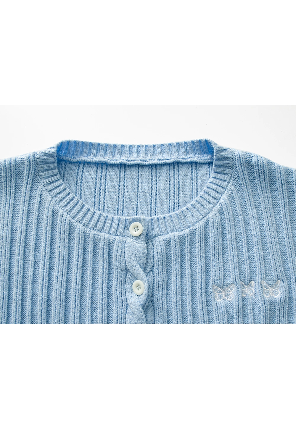 Women's Blue Ribbed Knit Button Cardigan