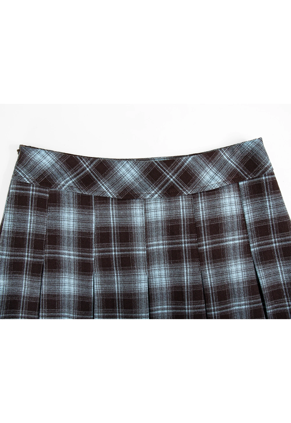 Brown and Blue Plaid Pleated Mini Skirt