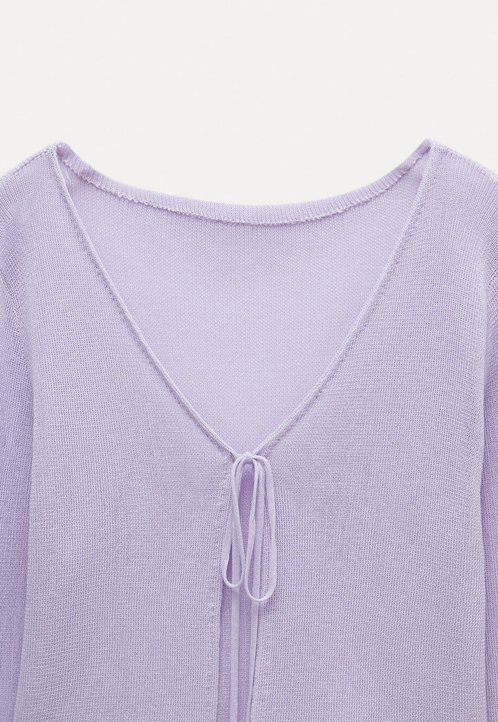 Lilac Tie-Front Knit Cardigan