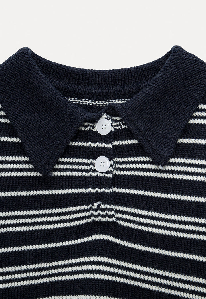 Classic Striped Knit Polo Sweater