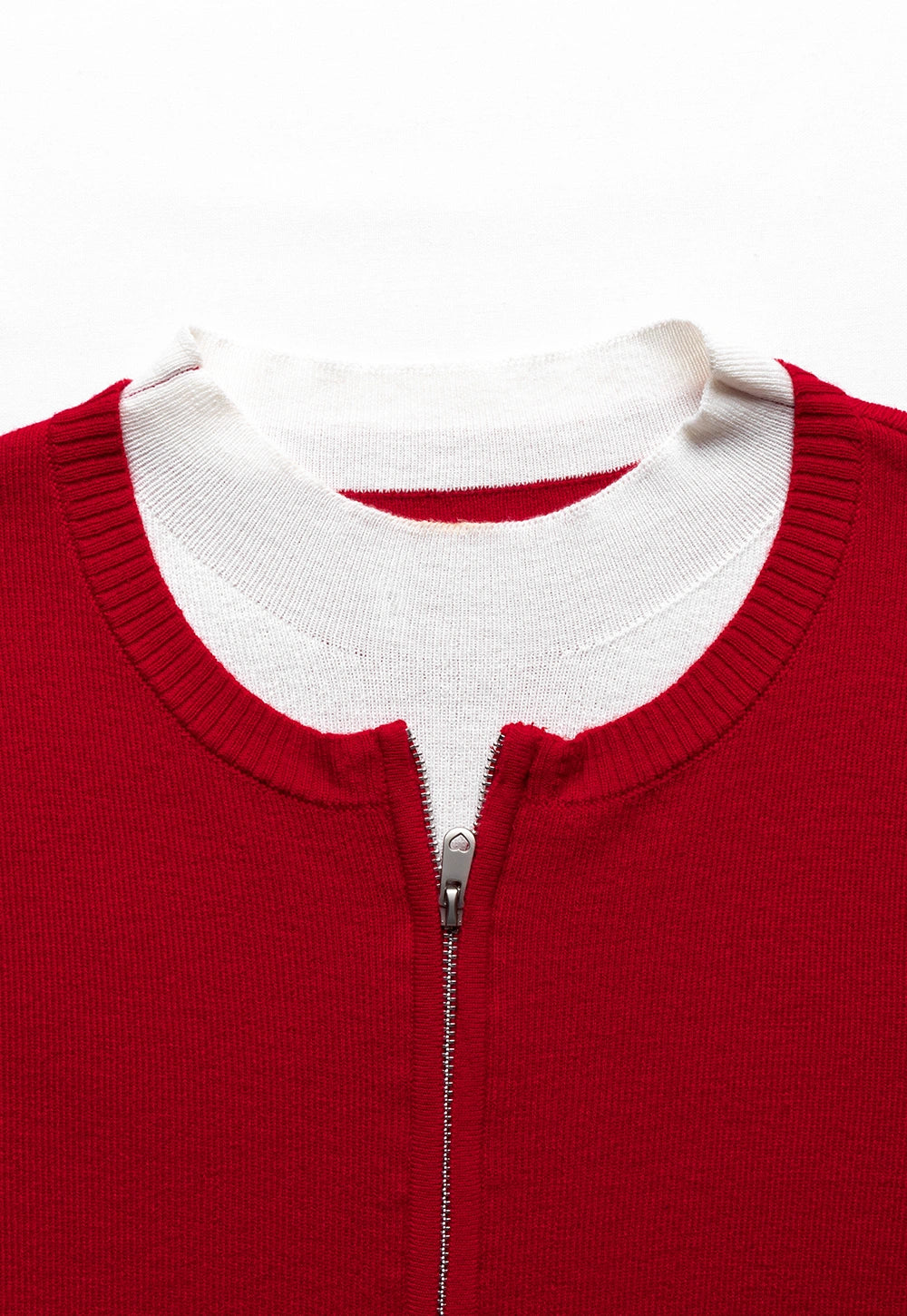 Women's Zip-Up Knit Cardigan with Contrast Collar