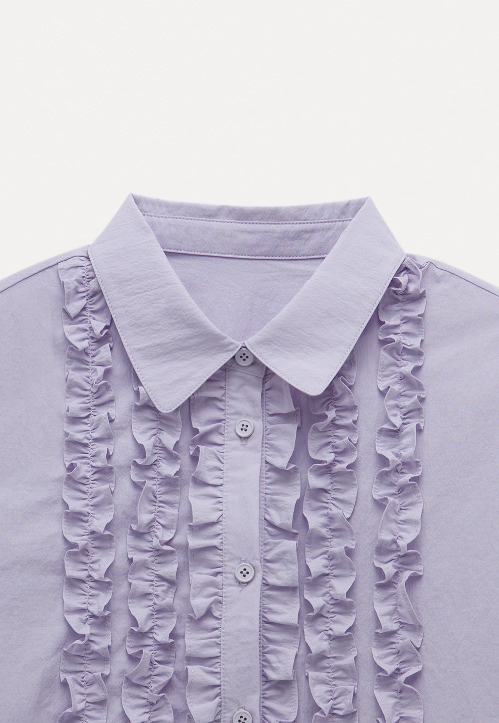 Women’s Lavender Ruffle-Front Button-Up Blouse