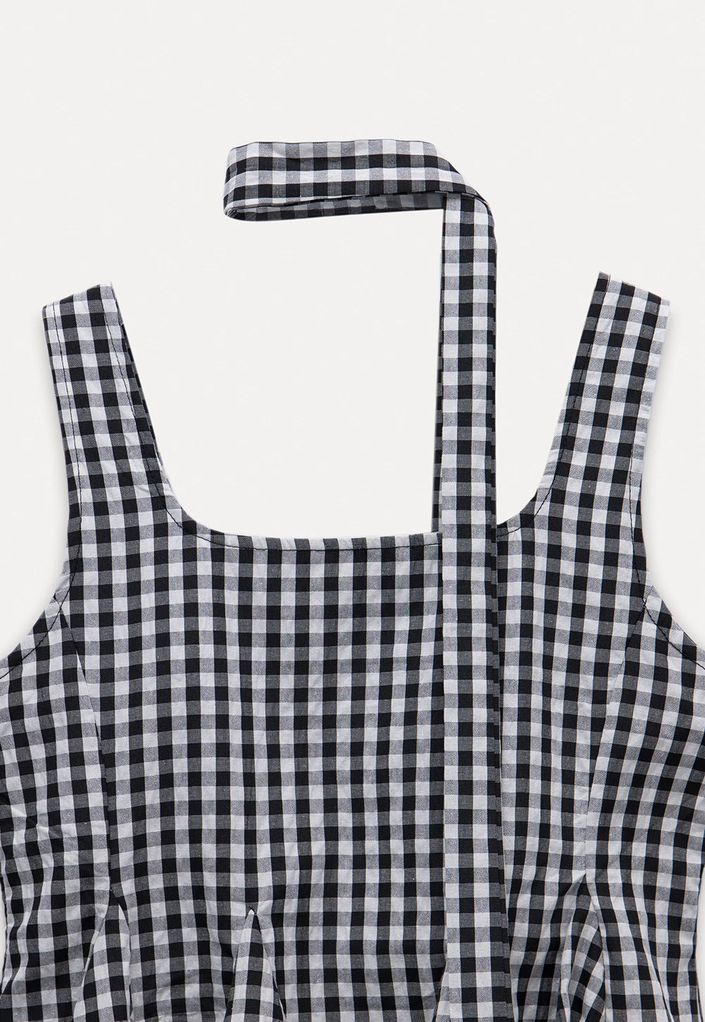 Gingham Pleated Peplum Tie-Strap Top