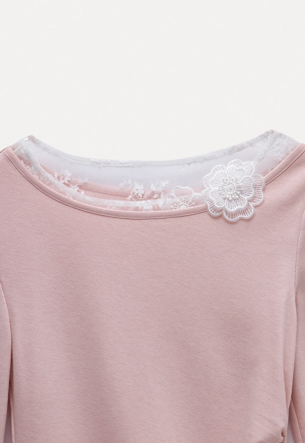 Lace-Panel Faux Two-Piece Long-Sleeve T-Shirt