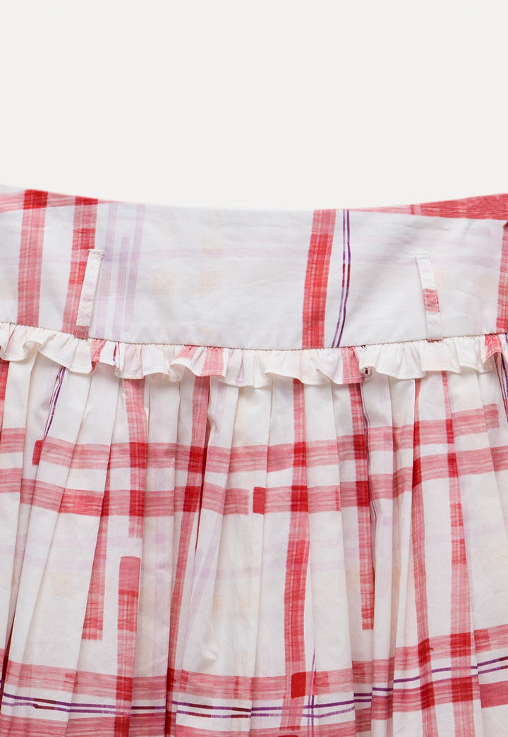 Women's Plaid High Waist Midi Skirt with Ruffle Trim