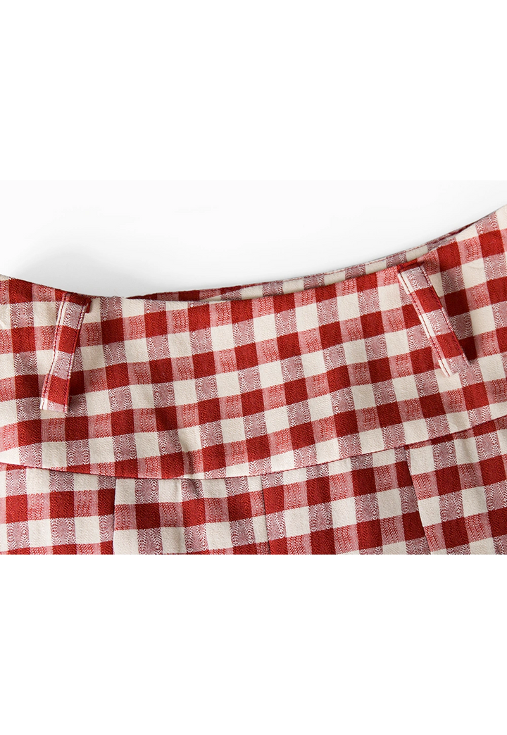 Women's Red and White Checkered Pleated Skirt