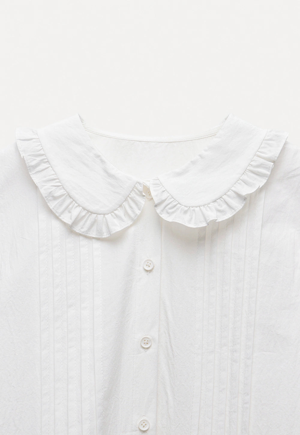 Women’s White Ruffle Collar Button-Up Blouse