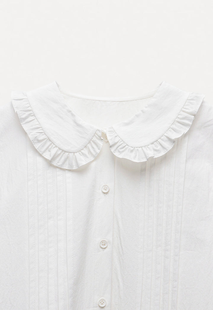 Women’s White Ruffle Collar Button-Up Blouse