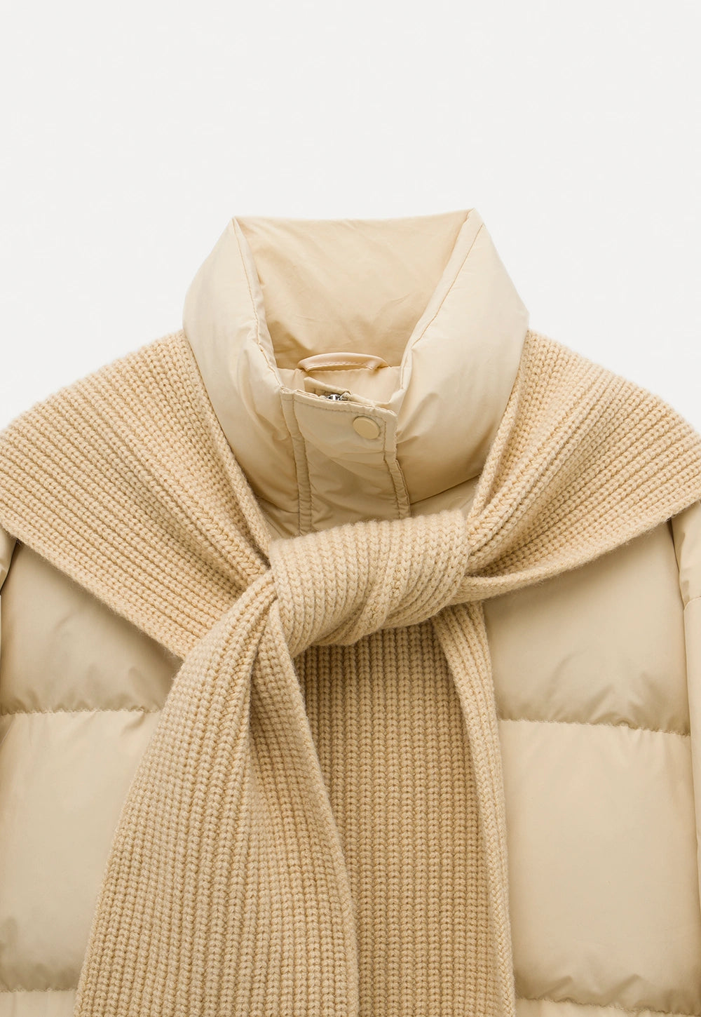 Women's Puffer Jacket with Knit Scarf