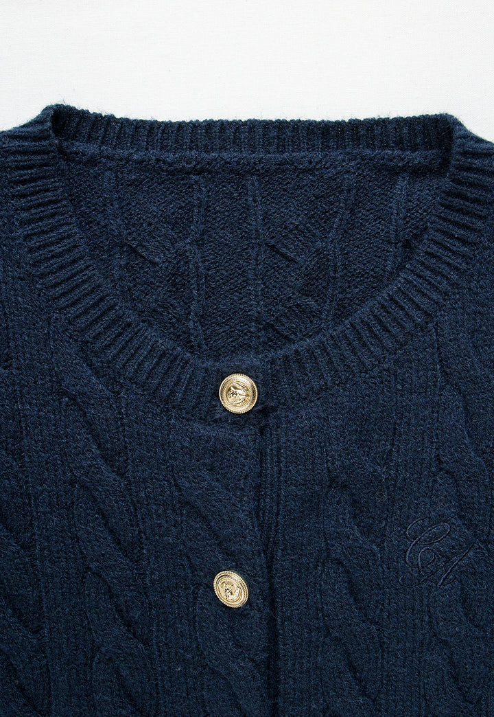 Cable Knit Cardigan with Gold Button Details