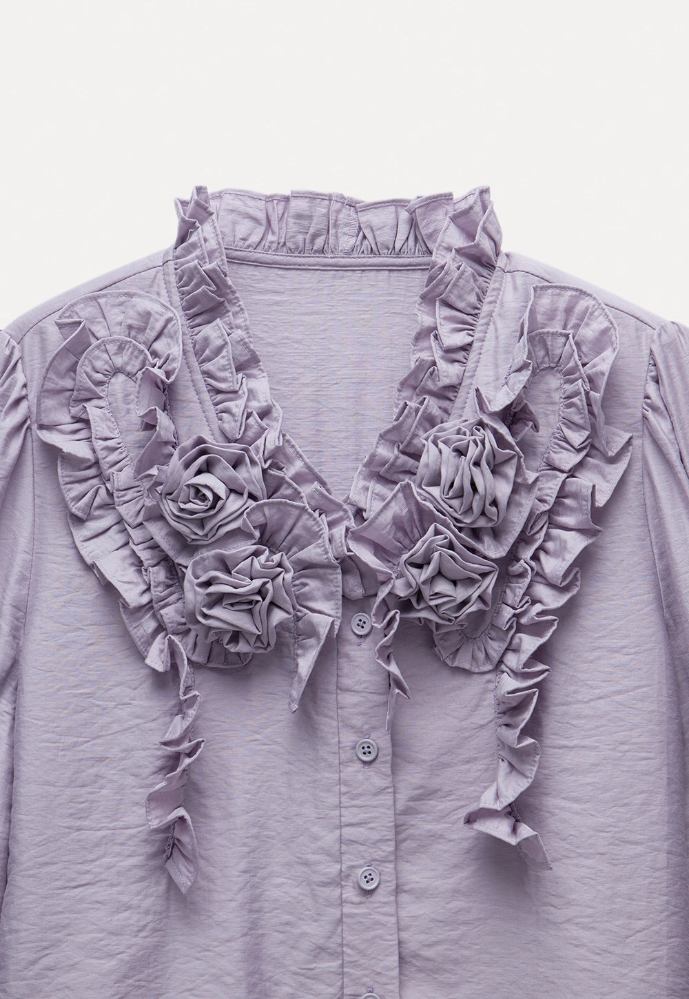 Women's Lavender Long-Sleeve Ruffled Floral Blouse