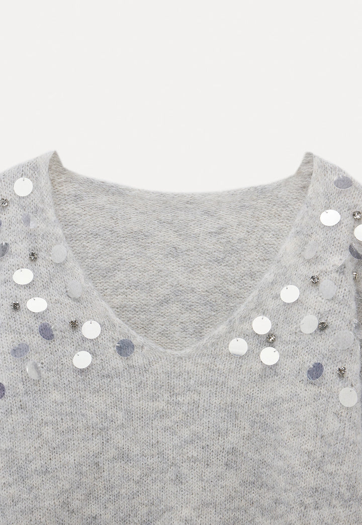 Women's V-Neck Sequin Embellished Knit Sweater