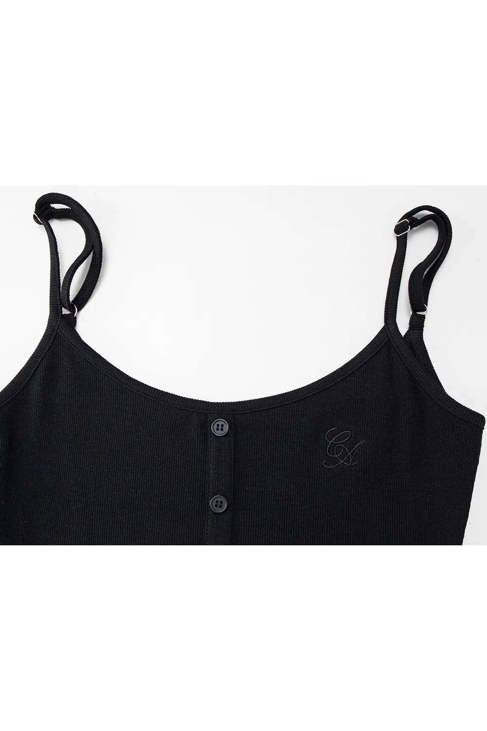 Women's Ribbed Tank Top with Button Detail and Adjustable Straps