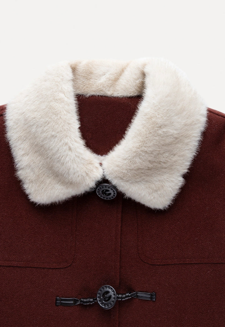 Women's Wool Coat with Faux Shearling Collar