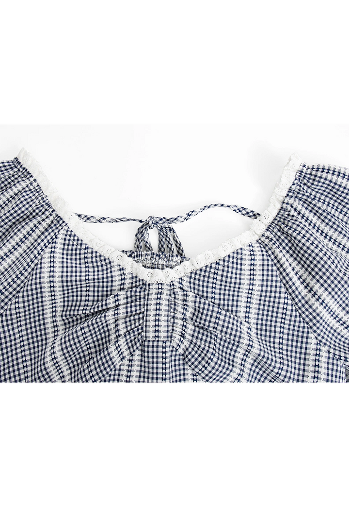 Women's Gingham Puff Sleeve Crop Top