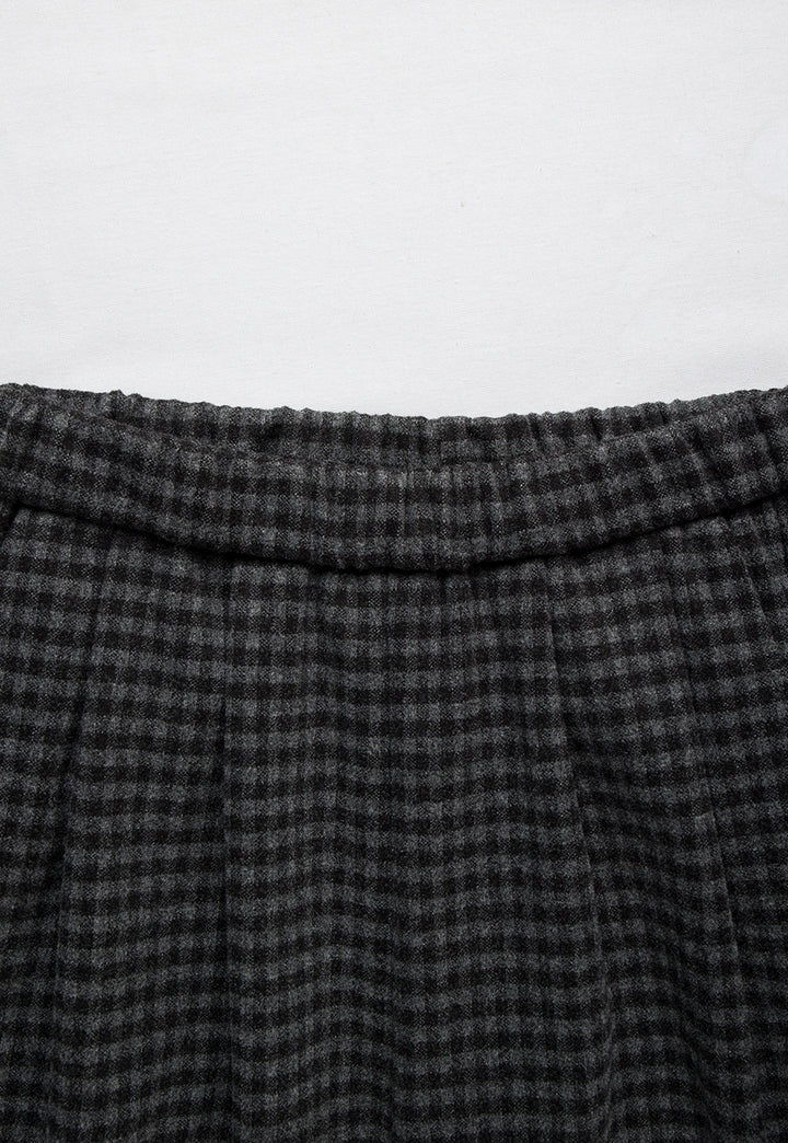 Elastic Waist Plaid Wool Casual Pants