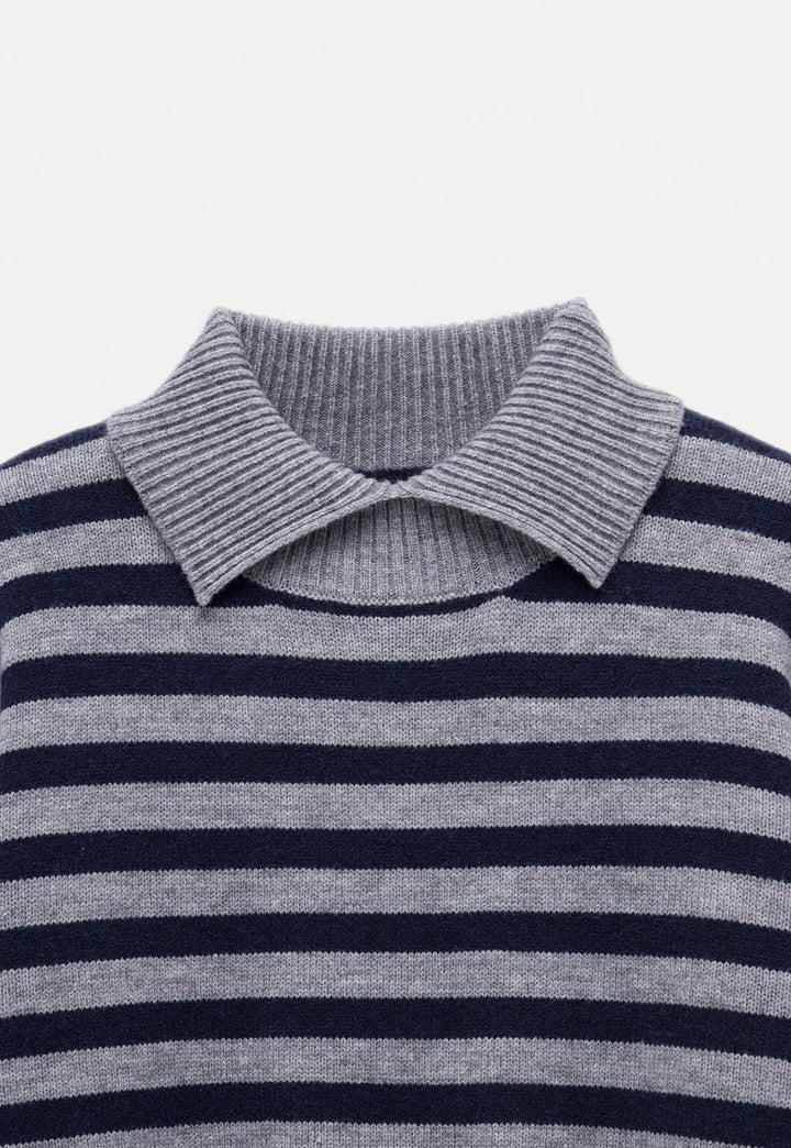 Women’s Striped Pullover Sweater with Polo Collar